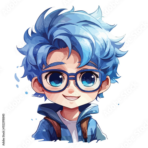 Youthful boy with trendy glasses and stylish blue hair - Professional Vector Illustration