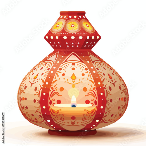 Diwali Paper Lamp Isolated Illustration - Festive Traditional Indian Lantern for Diwali Celebration