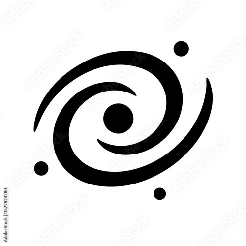 Minimalist black icon of rotating galaxy shape symbolizing space formation and cosmic beauty within interstellar environments