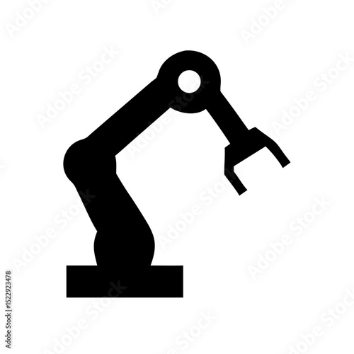 Minimalist black robot arm icon symbolizing advanced industry automation manufacturing process and future tech in production systems