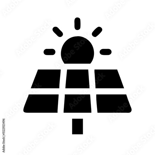 Minimalist black icon of photovoltaic panel structure absorbing sunlight for electricity generation promoting eco energy and technology