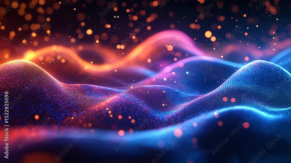 Fototapeta premium AI Signal Wave Background with Colorful Particles