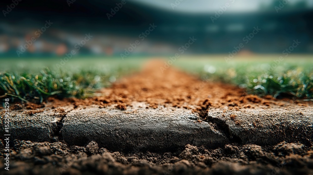 Fototapeta premium Dugout Edge Overlooking Baseball Field, vibrant contrast between lush green turf and rich red clay, inviting atmosphere for players and fans alike, showcasing the spirit of the game