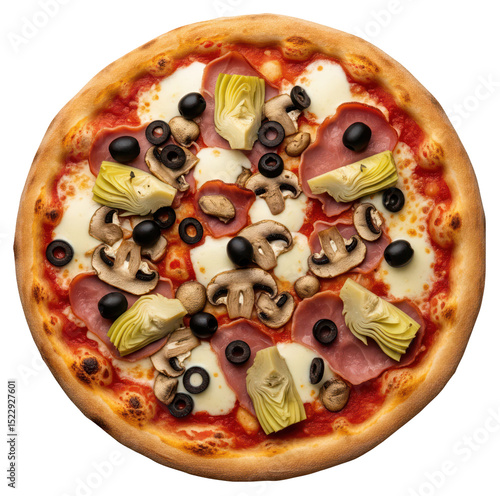 pizza capricciosa isolated on transparent background, italian delicious meal, food from italy