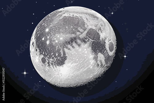 Full Moon in Stunning Detail - Lunar Surface Features and Celestial Starry Night - Explore the Beauty of Space-Moon Photography