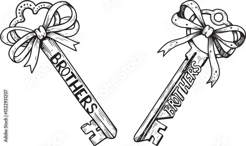 Brothers Bond Vintage Vector Clipart with Keys & Ribbons