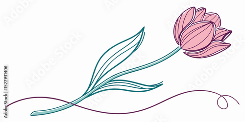 Elegant pink tulip line art illustration