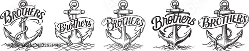 Brothers Anchor Tattoo Silhouette – Vector Clipart for Nautical Brotherhood Themes