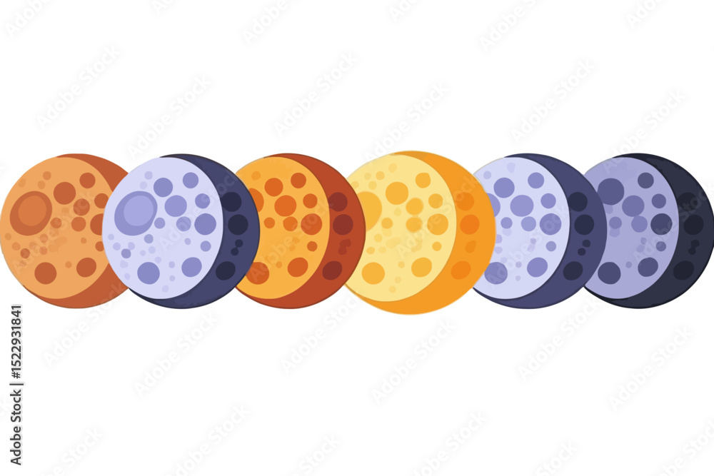 Fototapeta premium Moon Phases Illustrated Guide From New Moon to Full Moon-Learn the Lunar Cycle-Astronomy Educational Resource for Students & Teachers-Explore Night Sky Events