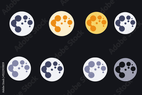 Moon Phases Illustration- Full Moon to New Moon- Lunar Cycle Graphic- Celestial Bodies Design- Astronomy Vector Art