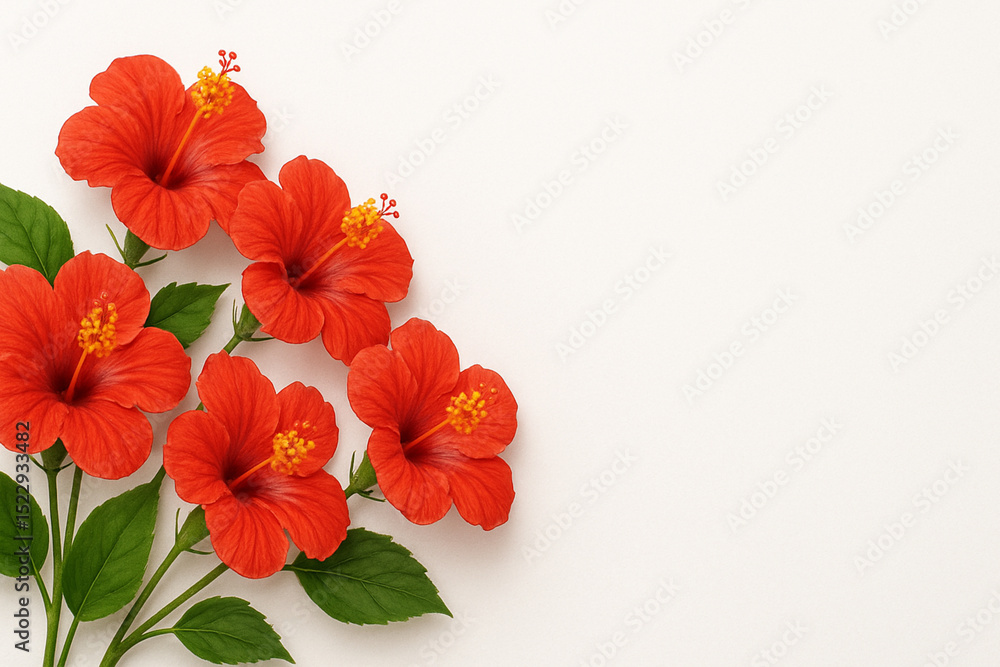 赤いハイビスカスの花と白い背景 赤いハイビスカスの花と白い背景