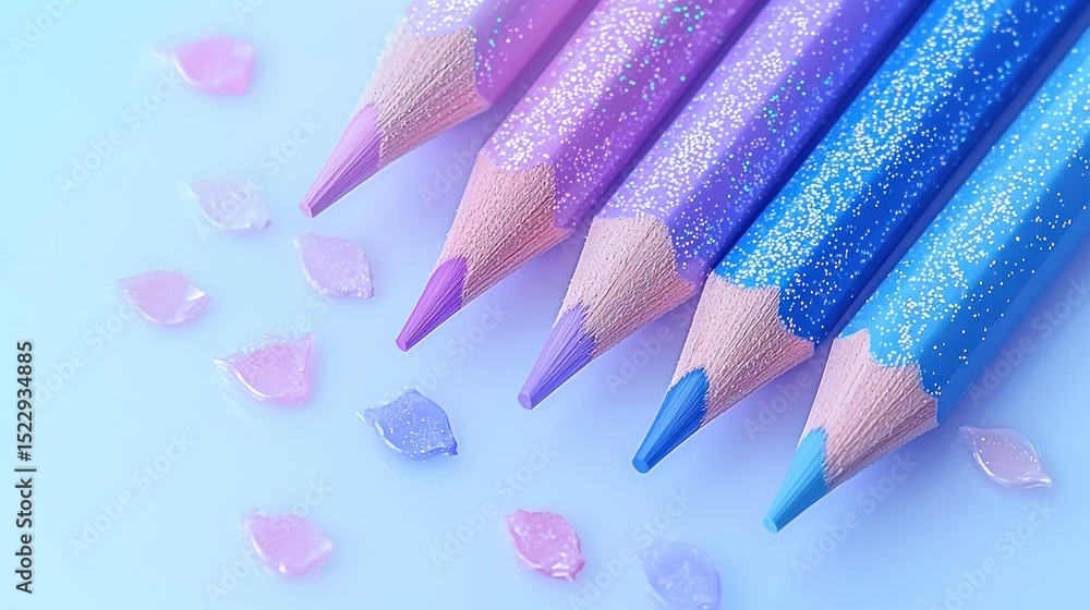Vibrant pastel colored pencils with glitter accents Vibrant pastel colored pencils with glitter accents