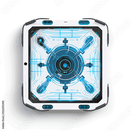 Modern Tablet Drone Remote Control Blue Lines Vector Illustration for Tech Designs