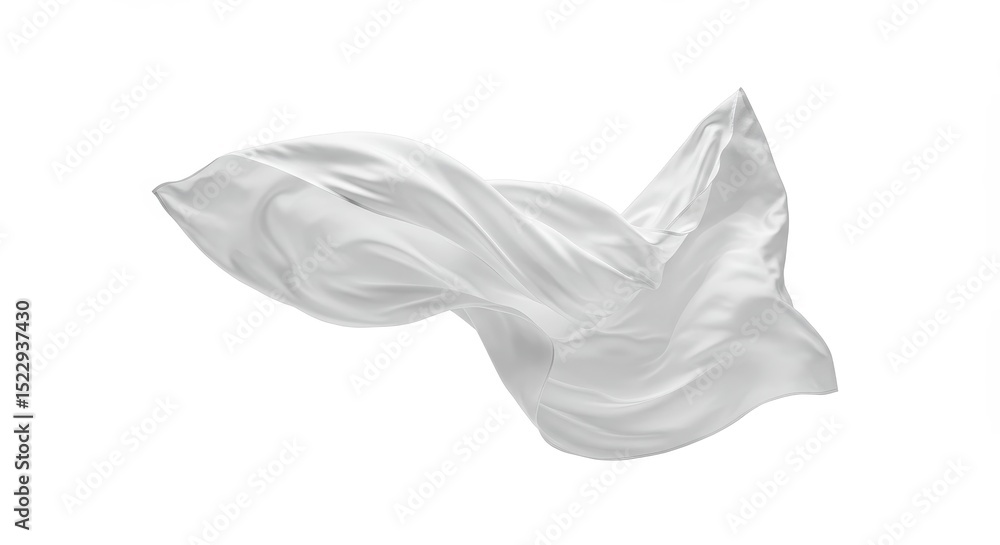 Obraz premium Flowing White Fabric in Motion - Elegant, flowing white fabric isolated on a white background. Perfect for design projects