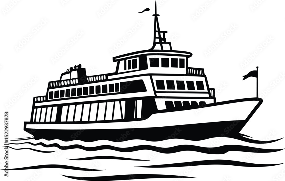 Obraz premium Vector illustration of a ship or boat on the sea or river, perfect for travel, cruise, or transportation themes