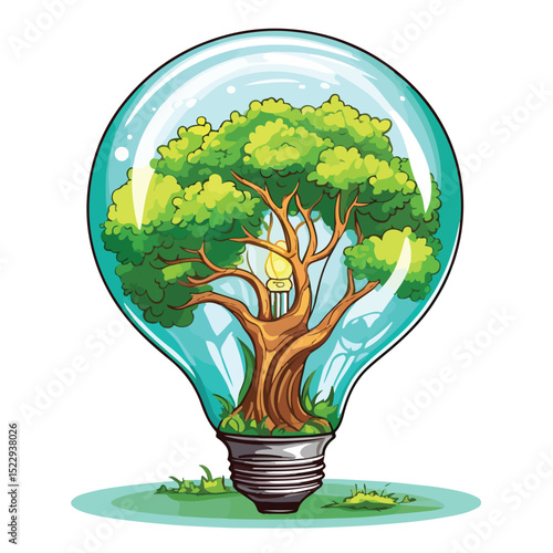 Illustration of a colorful cartoon bulb lamp light emitting light for environmental awareness