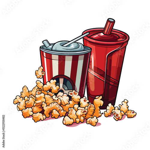 Professional Cinema Projector Film Portable Soda Straw Vector Illustration