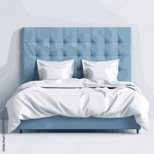 Luxurious Comfortable Bedding Set on Modern Blue Headboard for Bedroom Decor