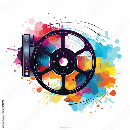 Vintage Film Reel, VHS Tape, TV Set, and Movie Themed Design Vector Illustration
