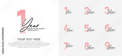 Anniversary logo set vector design, pink and black color for celebration event