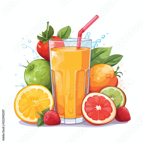 Colorful Fruit Juice Vector Illustration for Refreshing Beverage Concepts and Design Projects