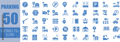 Fifty editable parking icons set vector illustration
