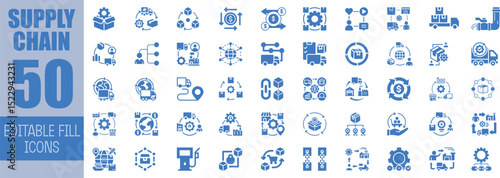 Fifty editable supply chain management icons set