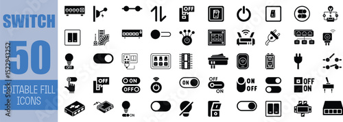 Fifty editable switch icons on off toggle power plug