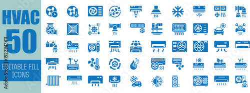 Fifty hvac icons editable fill blue color set