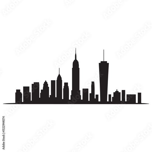 New York city skyline horizontal banner. New York city, USA. Vector template for your design. Vector black silhouette. with white background