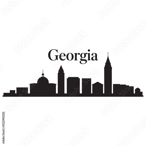 Vector Georgia skyline. Travel Georgia famous landmarks. Business and tourism concept for presentation, banner, web site. Vector black silhouette. with white background