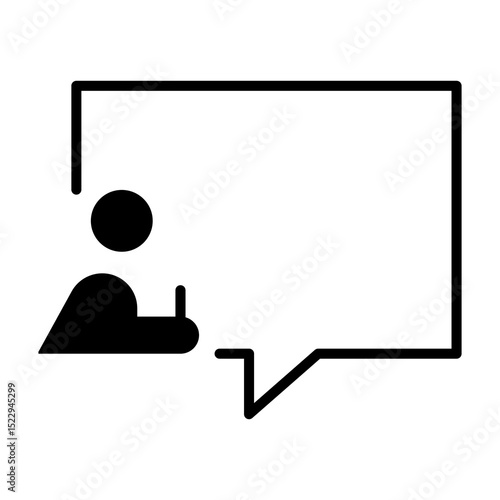 Icono de acción enviar mensaje. Persona escribiendo junto a globo de texto. Redacción, comunicación directa y acción de contacto. Ilustración vectorial