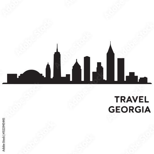 Vector Georgia skyline. Travel Georgia famous landmarks. Business and tourism concept for presentation, banner, web site. Vector black silhouette. with white background