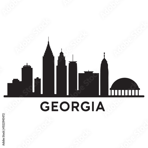 Vector Georgia skyline. Travel Georgia famous landmarks. Business and tourism concept for presentation, banner, web site. Vector black silhouette. with white background