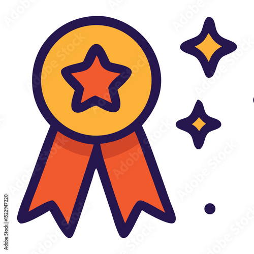 Bachelor cap icon Academic achievement is symbolized by a ribbon with a star and two sparkles.