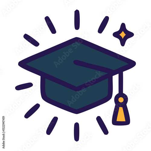 Bachelor cap icon Graduation ceremony depicting a graduation cap with a tassel and sparkles.