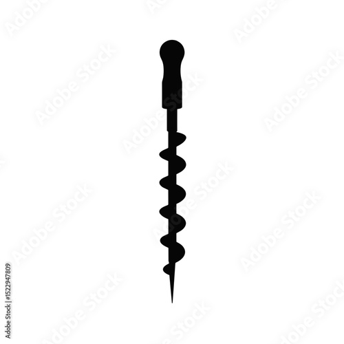 Black auger bit with wooden handle.  This simple auger bit design is perfect for various construction projects.  This illustration of a drilling tool is ideal for websites, brochures