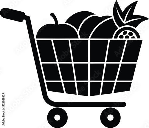 Shopping Cart Within Shopping App Interface vector silhouette illustration