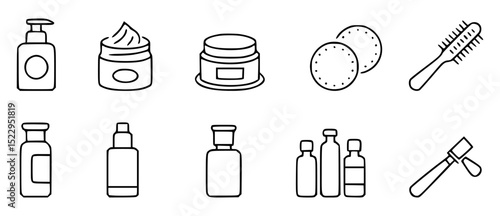 Outline icons representing skincare beauty and personal hygiene essentials