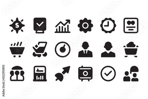 Collection of diverse business and finance icons, suitable for websites or applications