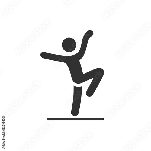 Simple silhouette of a person dancing with one leg raised  