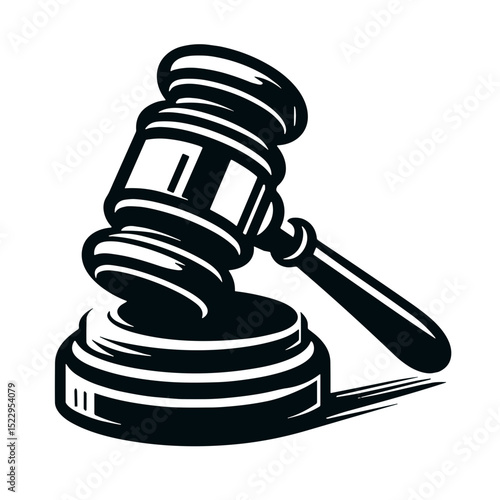 Judicial gavel icon symbolizing law and justice in black and white  