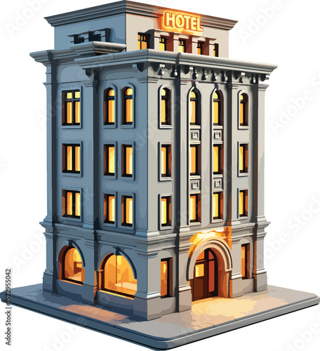 3d Classic style hotel building at nighttime illustration