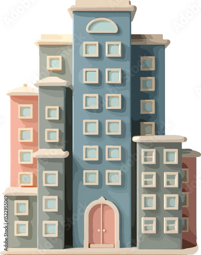 3d Cartoon illustration of a multistory building complex
