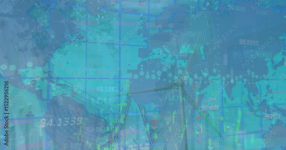 Fototapeta premium Image of data processing over wind turbine