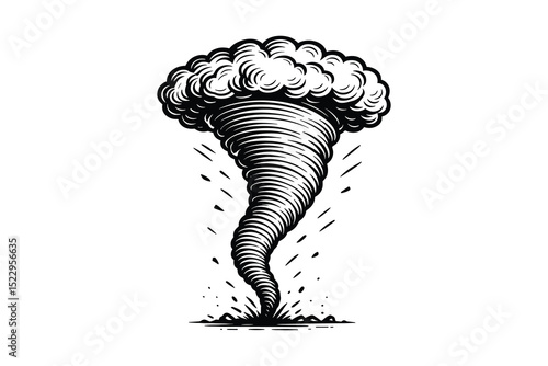 Detailed vector illustration of a tornado, a powerful and destructive weather event in nature.