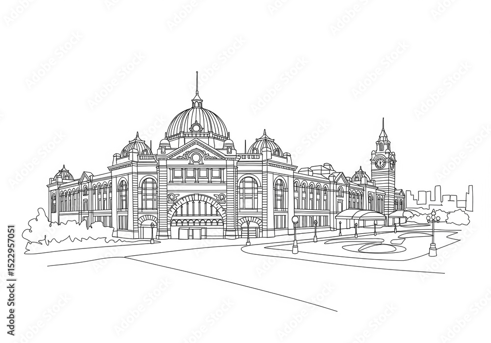 Flinders Street Station one line drawing Flinders Street Station one line drawing