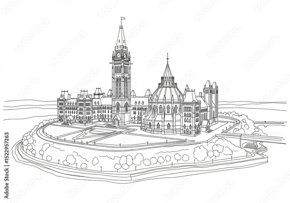 Fototapeta premium Capitol Hill one line drawing