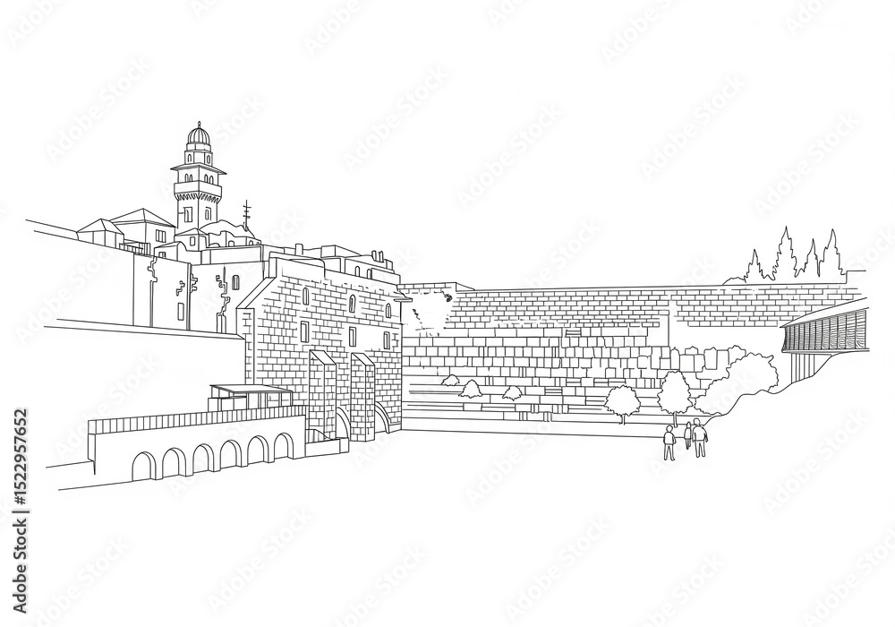 Fototapeta premium Western Wall one line drawing