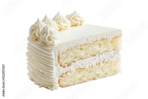 Delicious vanilla cake slice with buttercream frosting isolated on transparent background